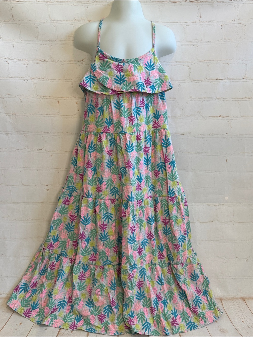 Jumping Beans Multi Color Summer Neons Floral Ruffle Maxi Dress - Pink & Teal